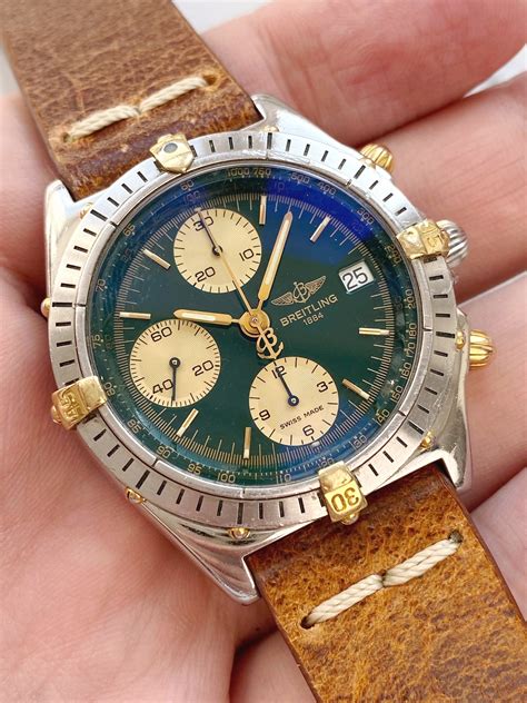 breitling green|Breitling chronomat green dial.